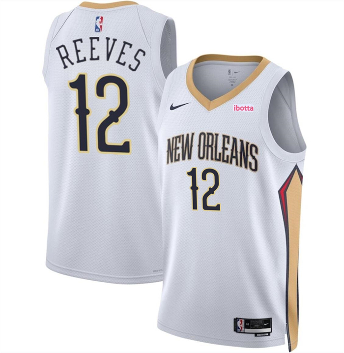 Men's New Orleans Pelicans #12 Antonio Reeves White 2024 Draft Association Edition Stitched Basketball Jersey
